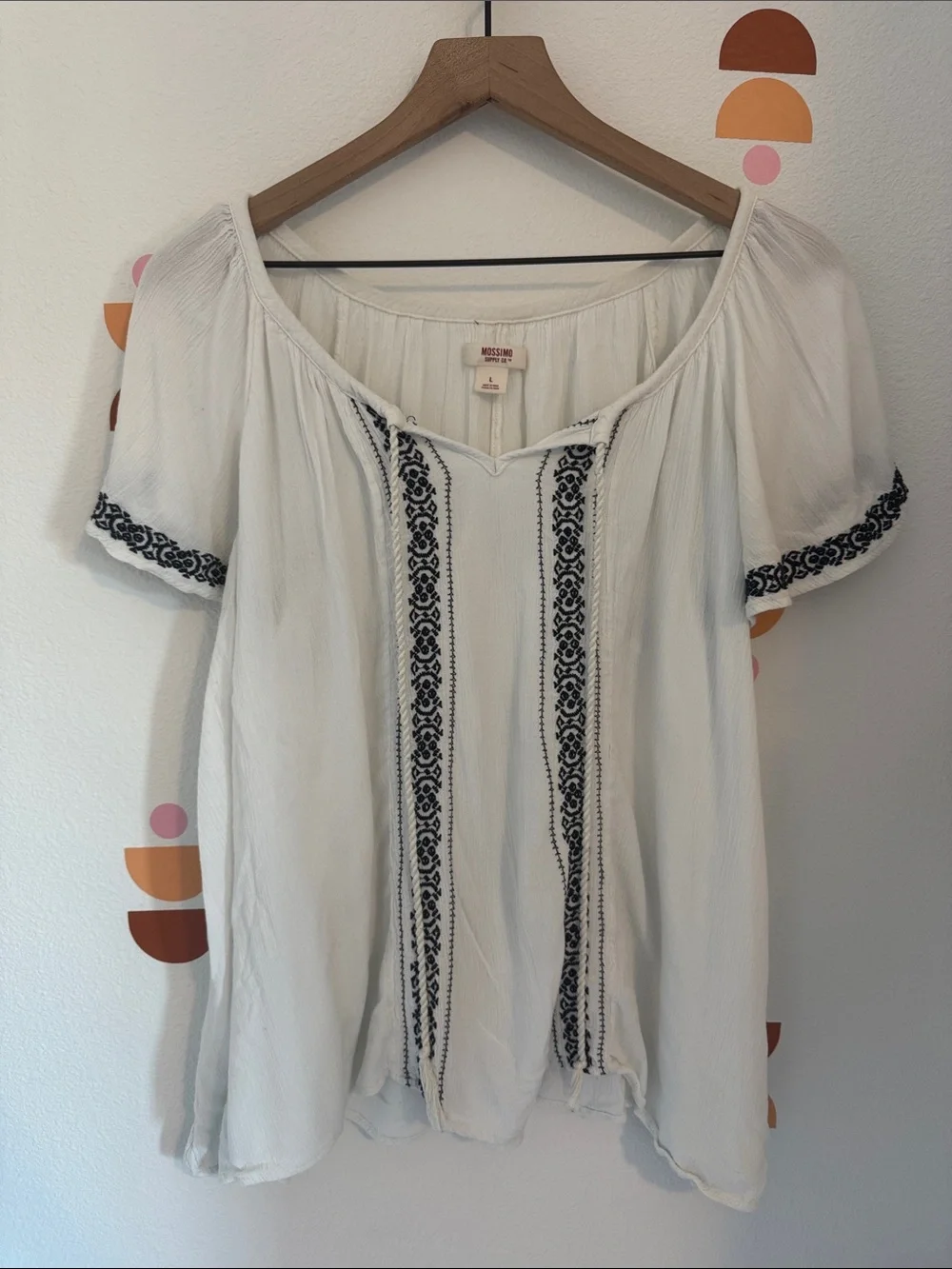 Missoni White Boho Peasant Top with Black Embroidery N0113 - Picture 1 of 3